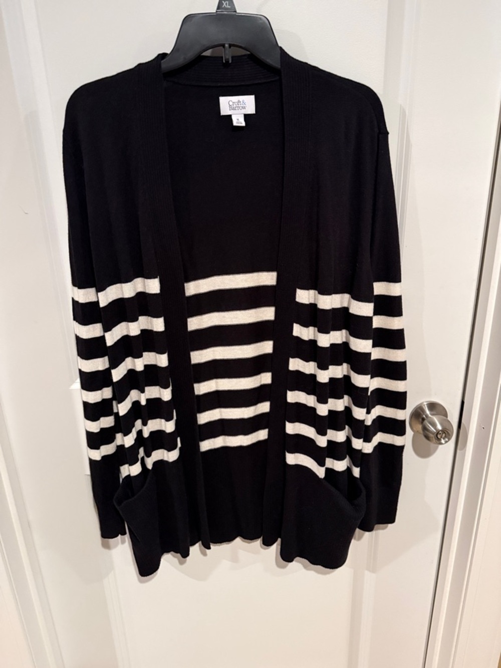 croft & barrow Black and White Striped Open-Front Cardigan